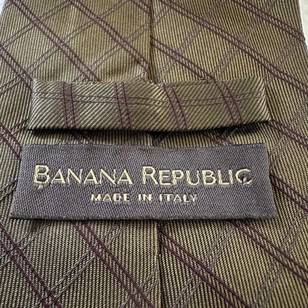 Banana Republic Brown Gold Classic 100% Silk Designer Tie Made In Italy 59
